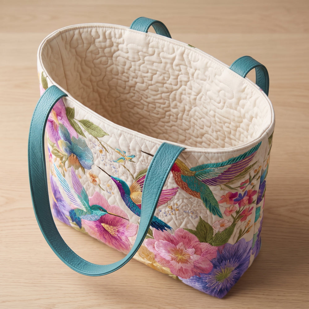 Hummingbird Garden Bloom Quilted Tote Bag 2