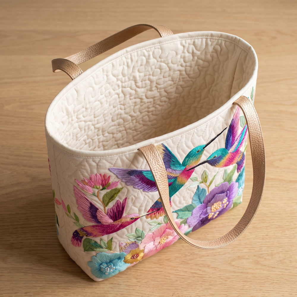 Hummingbird Flower Garden Quilted Tote Bag 2