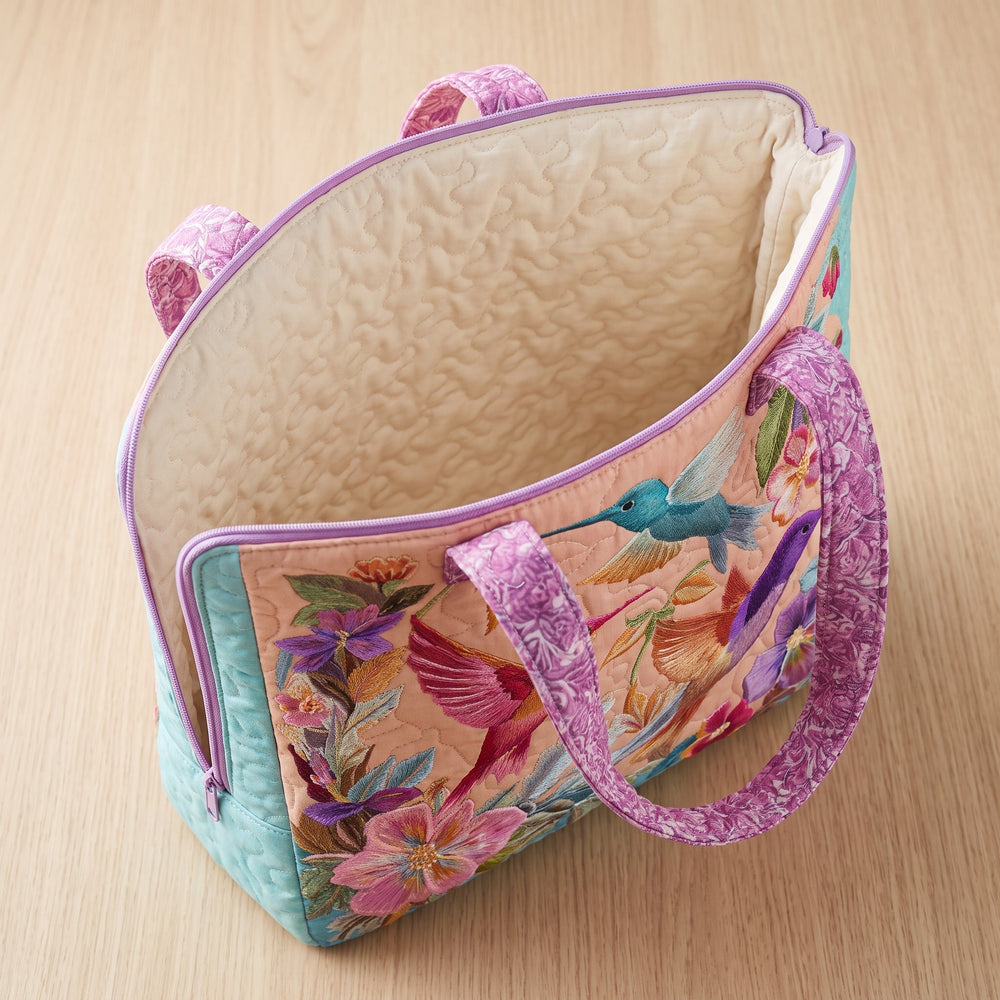 Hummingbird Flower Quilted Tote Bag 2