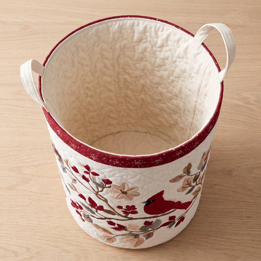 Carmine Leaves Quilted Laundry Basket 2