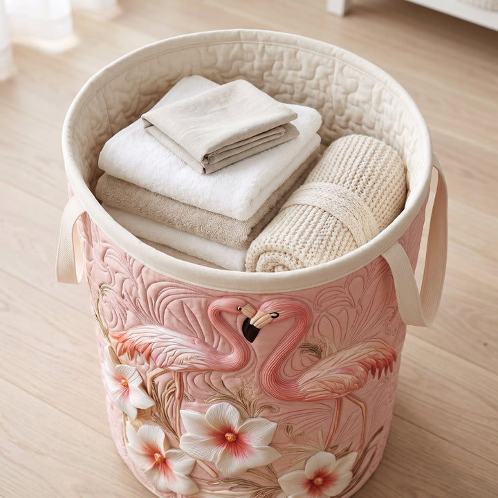 Floral Flamingo Quilted Laundry Basket 3