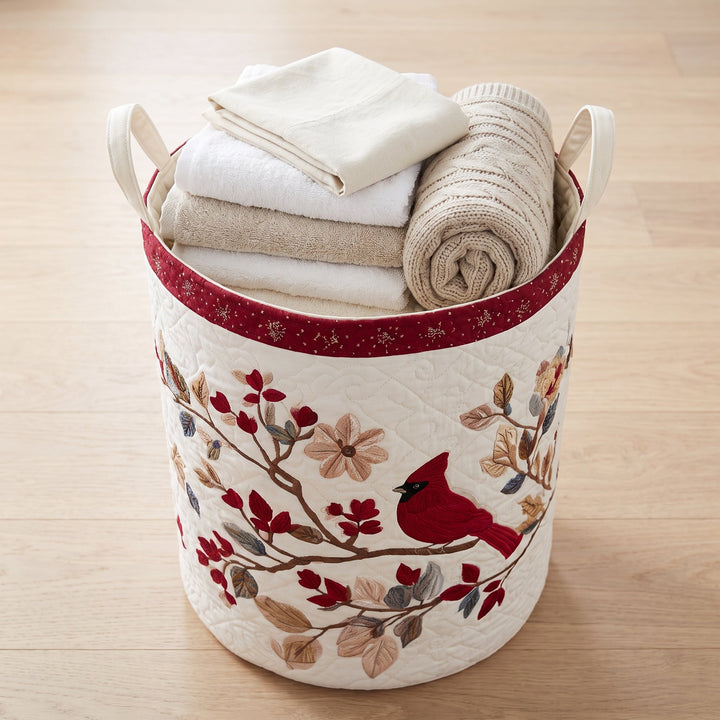Carmine Leaves Quilted Laundry Basket 3