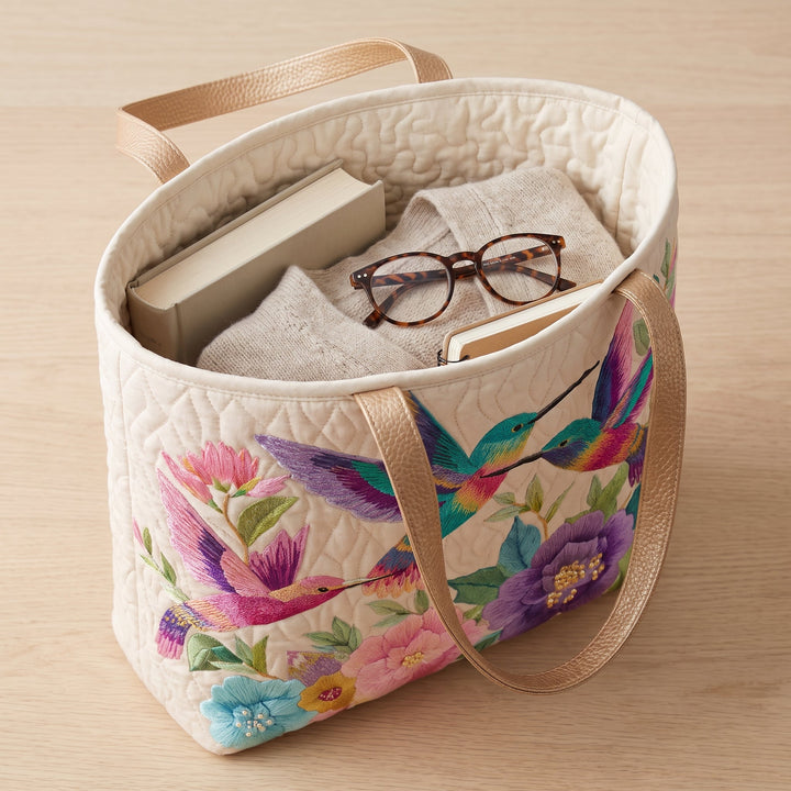 Hummingbird Flower Garden Quilted Tote Bag 3