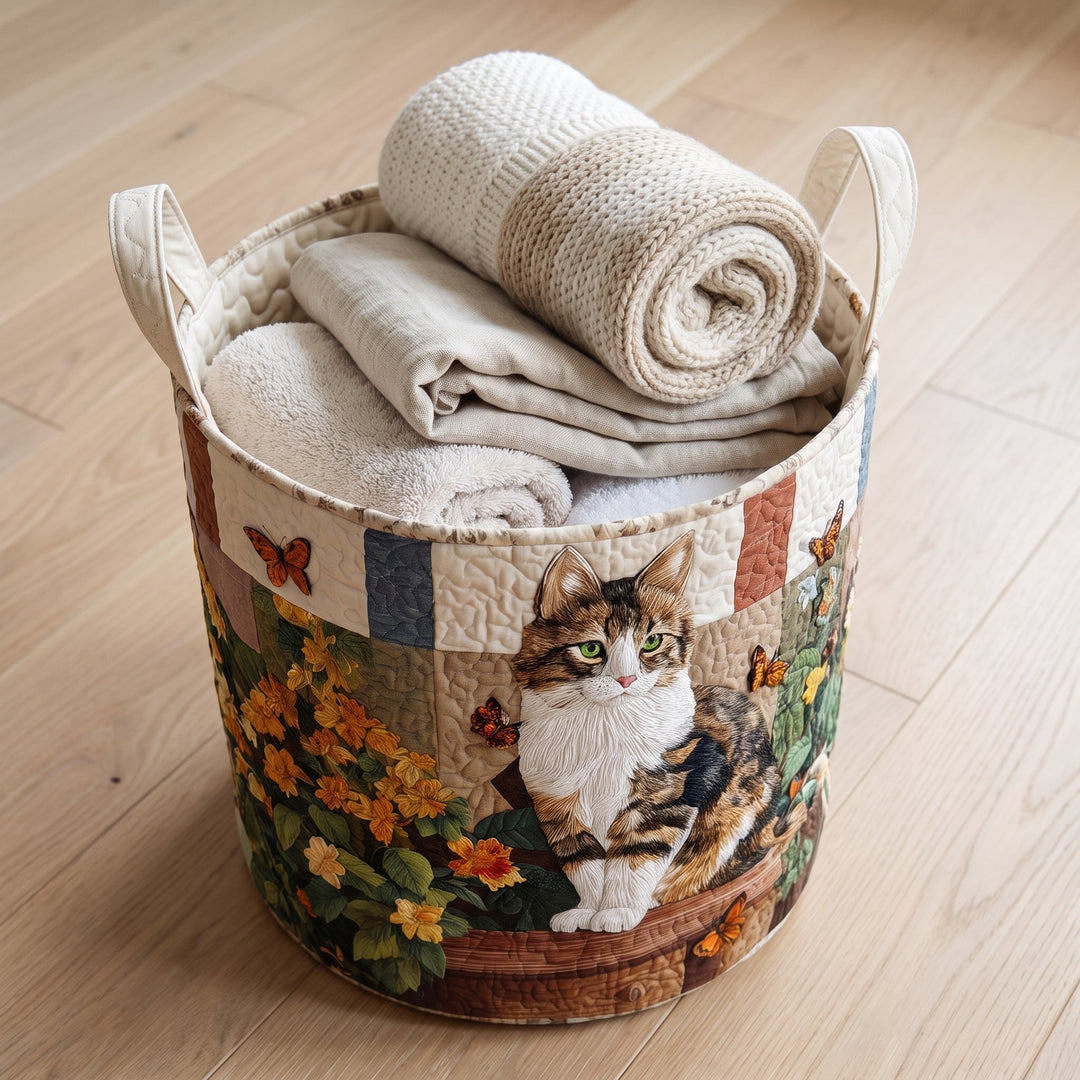 Cat Among the Petals Quilted Laundry Basket 3