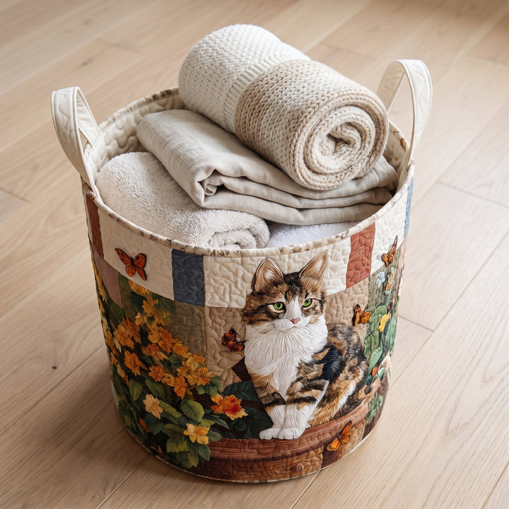 Cat Among the Petals Quilted Laundry Basket 3