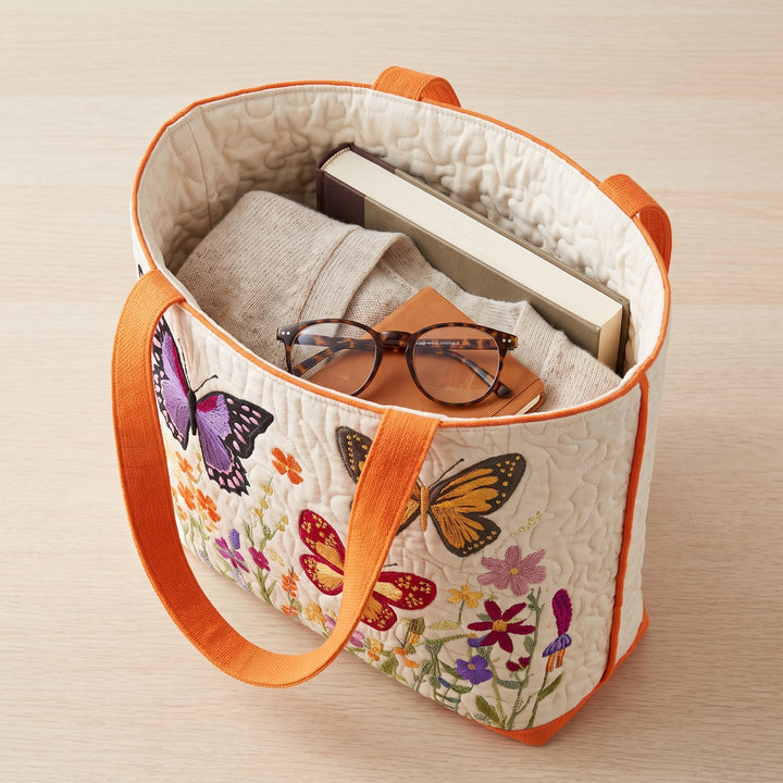 Butterfly Flower Garden Quilted Tote Bag 3