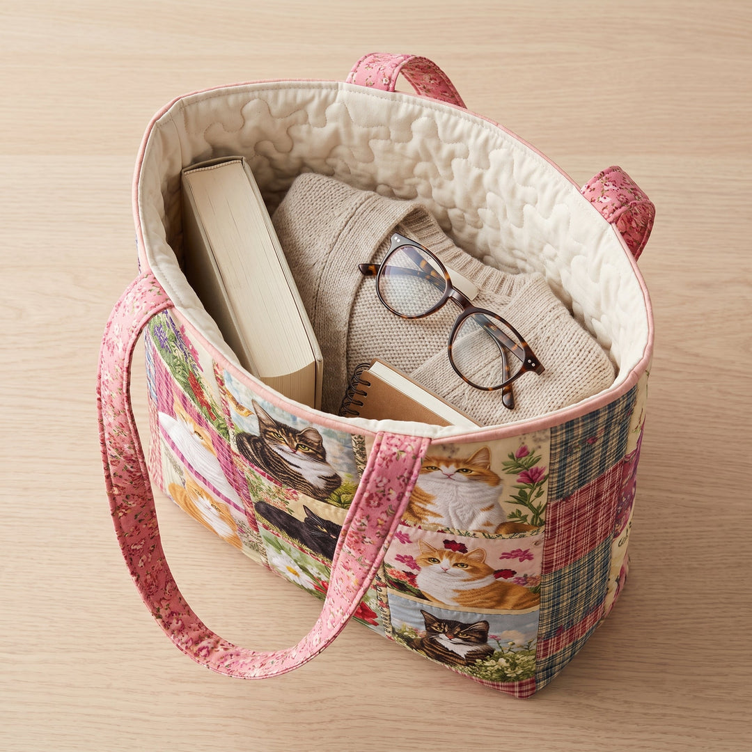 Sunflower Cat Quilted Tote Bag 3