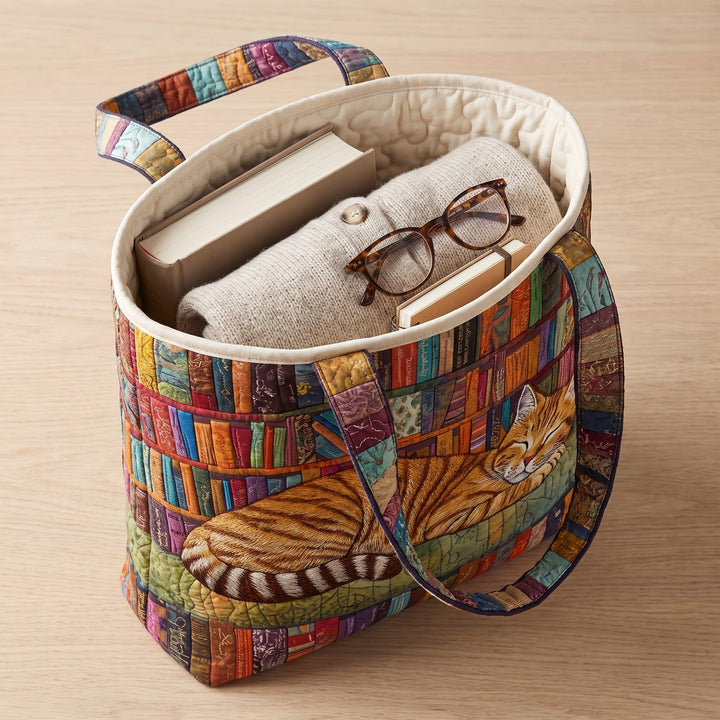 Bookish Cat Nap Quilted Tote Bag 3