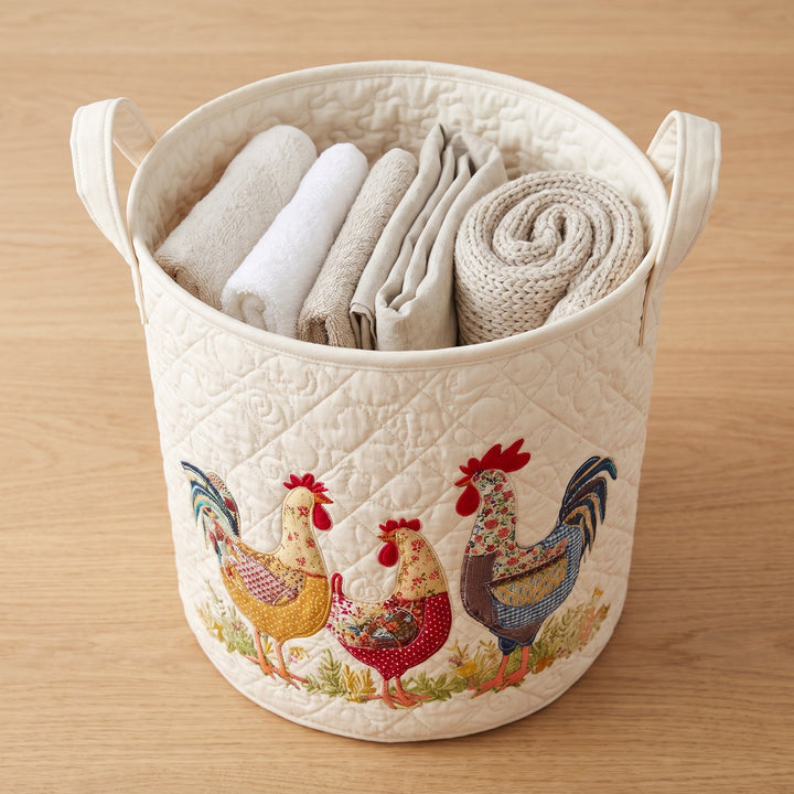 Cheerful Chicken Coop Quilted Laundry Basket 3