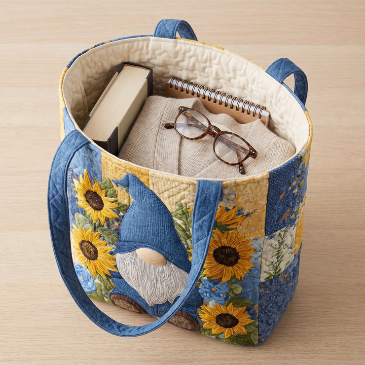 Sunflower Gnome Quilted Tote Bag 3