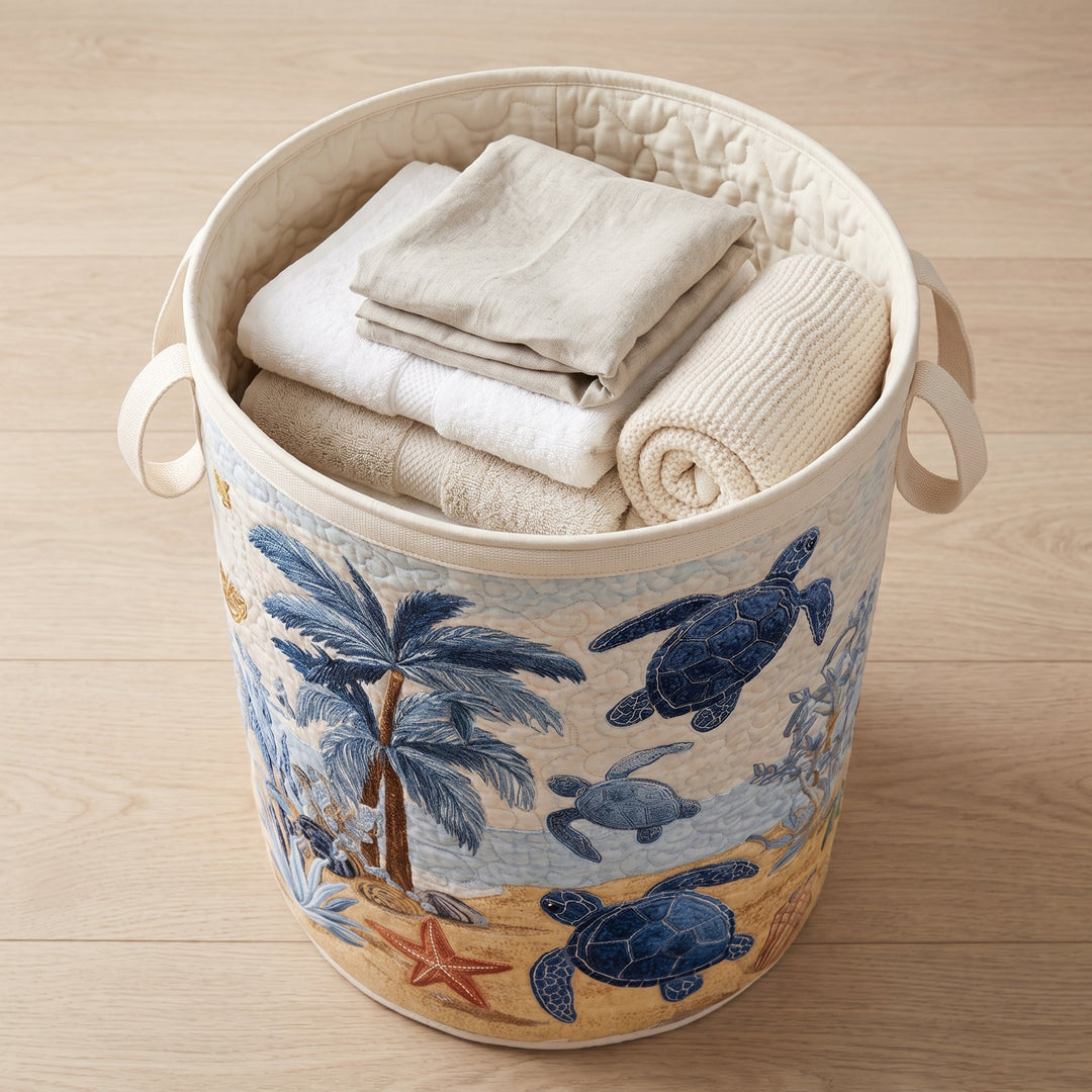 Sea Turtle Quilted Laundry Basket 3