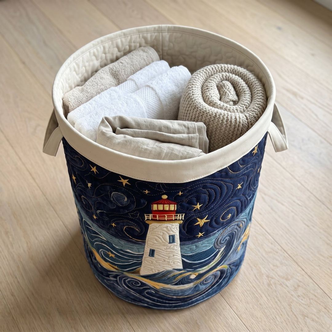Lighthouse at Dusk Quilted Laundry Basket 3