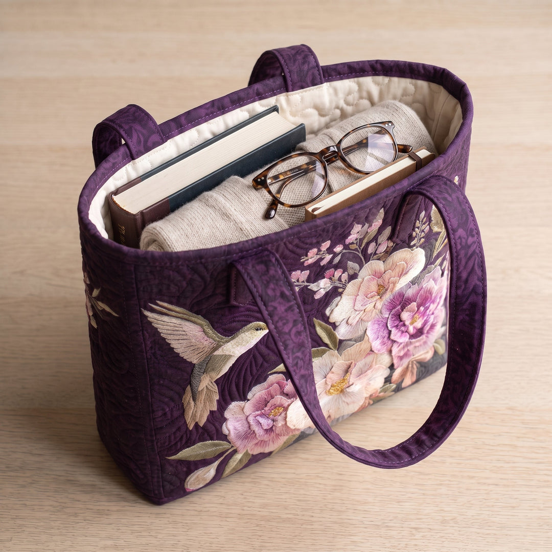 Artisanal Quilted Bag - Hummingbirds and Orchids 4