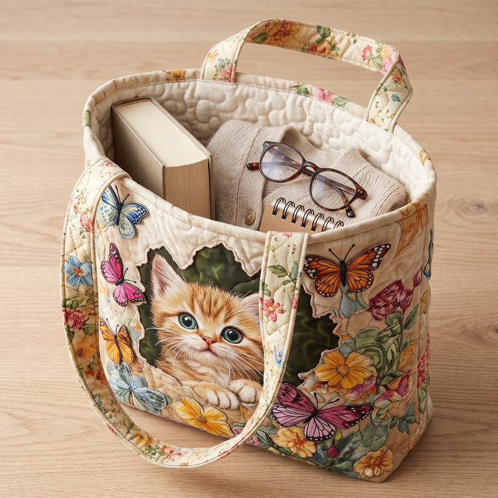 Butterfly Cat Quilted Tote Bag 3