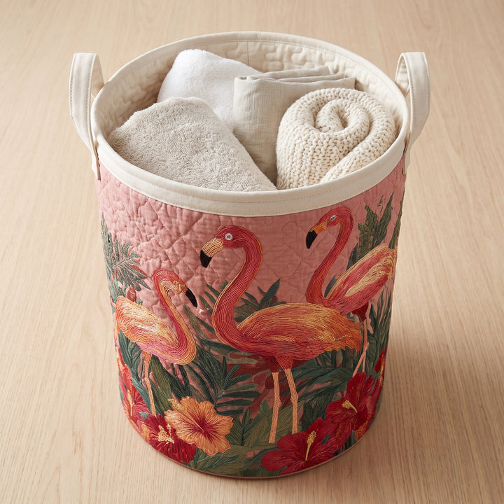 Flamingos in the Sun Quilted Laundry Basket 3