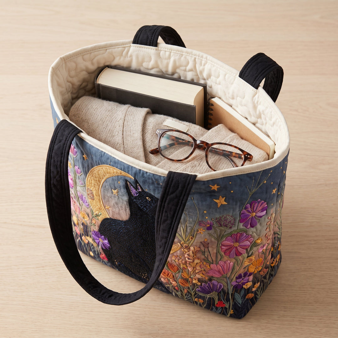 Blossom Night Cat Quilted Tote Bag 3