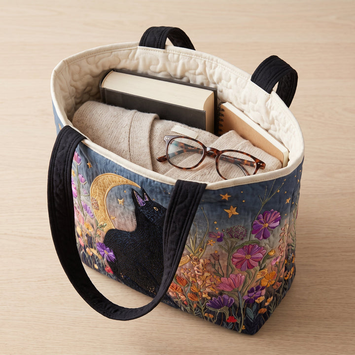 Blossom Night Cat Quilted Tote Bag 3