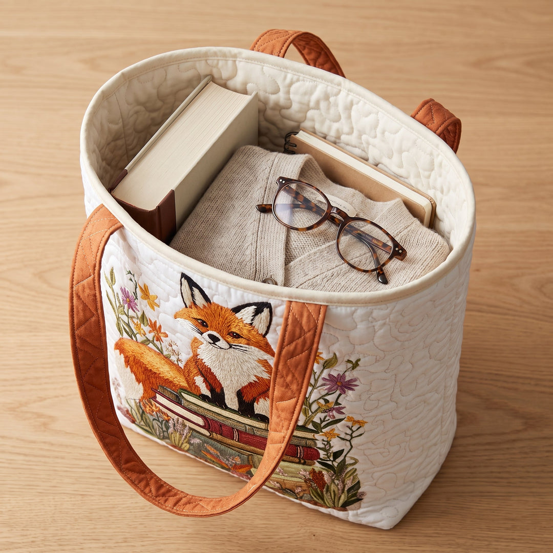 Bookish Fox Quilted Tote Bag 3