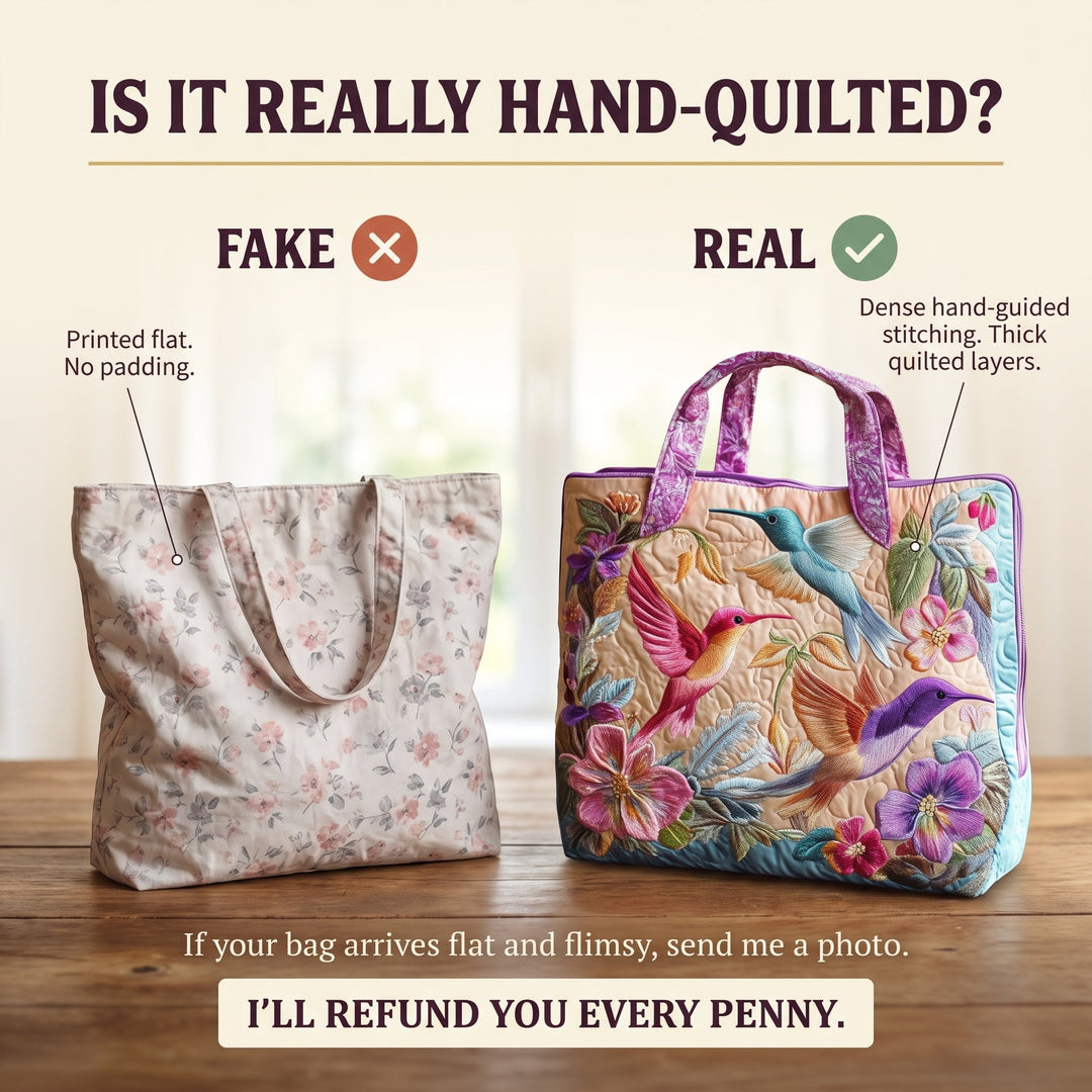 Hummingbird Flower Quilted Tote Bag 4