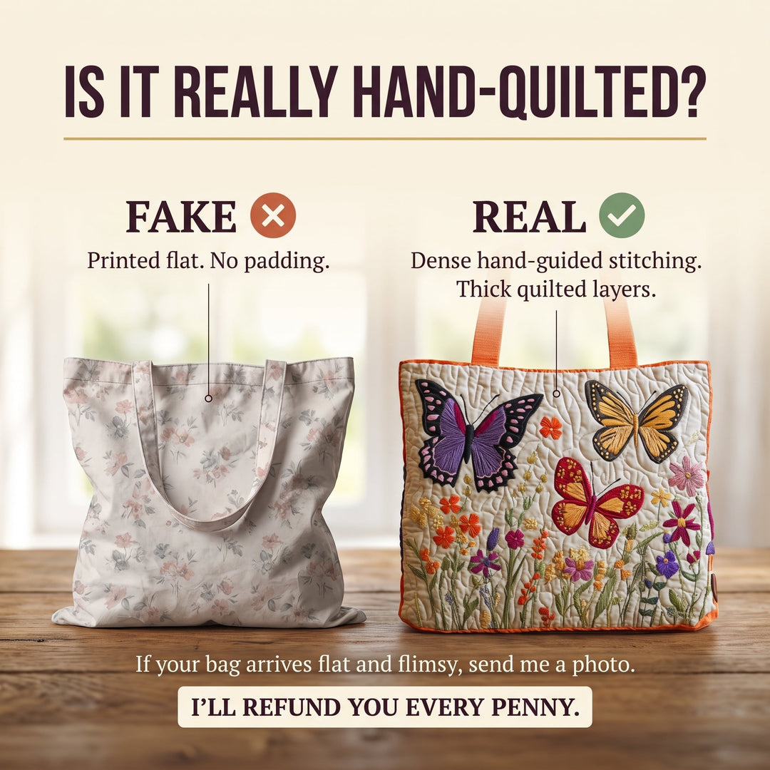 Butterfly Flower Garden Quilted Tote Bag 4