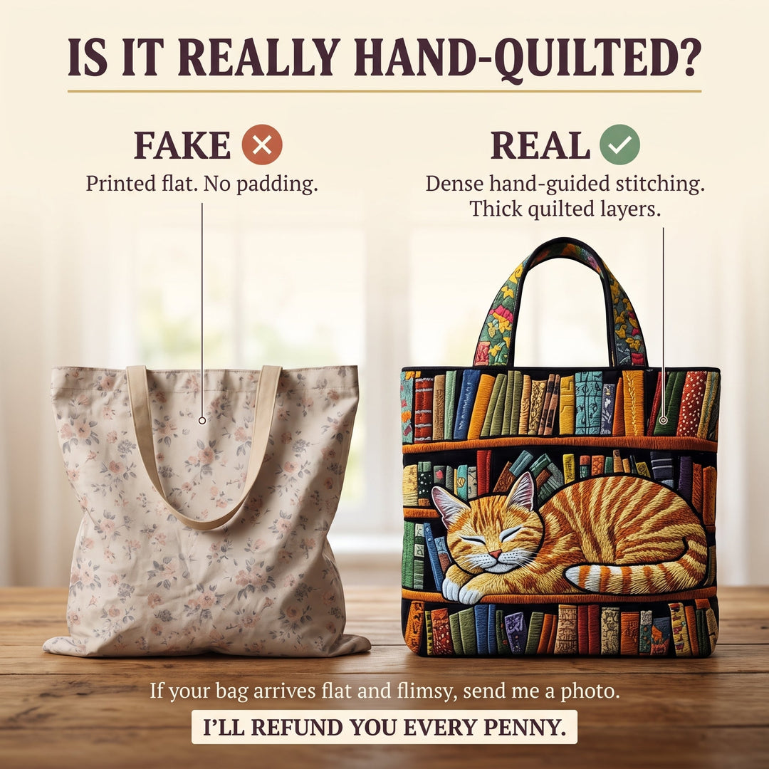 Cat Loves Books Quilted Tote Bag 4