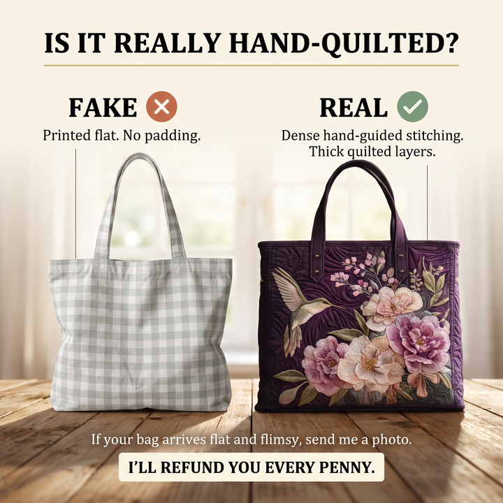 Artisanal Quilted Bag - Hummingbirds and Orchids 7