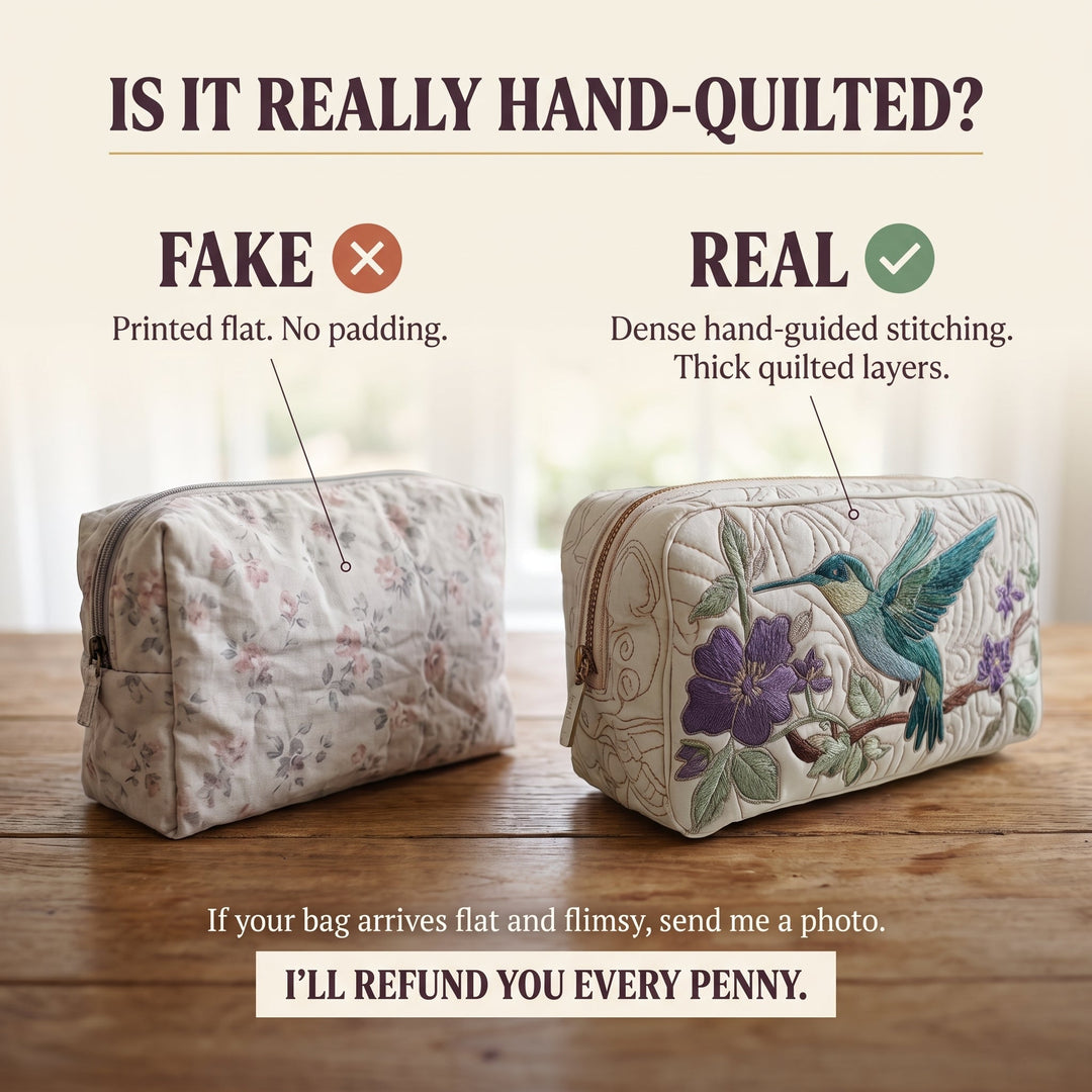 Hummingbird Bloom Quilted Makeup Bag 3
