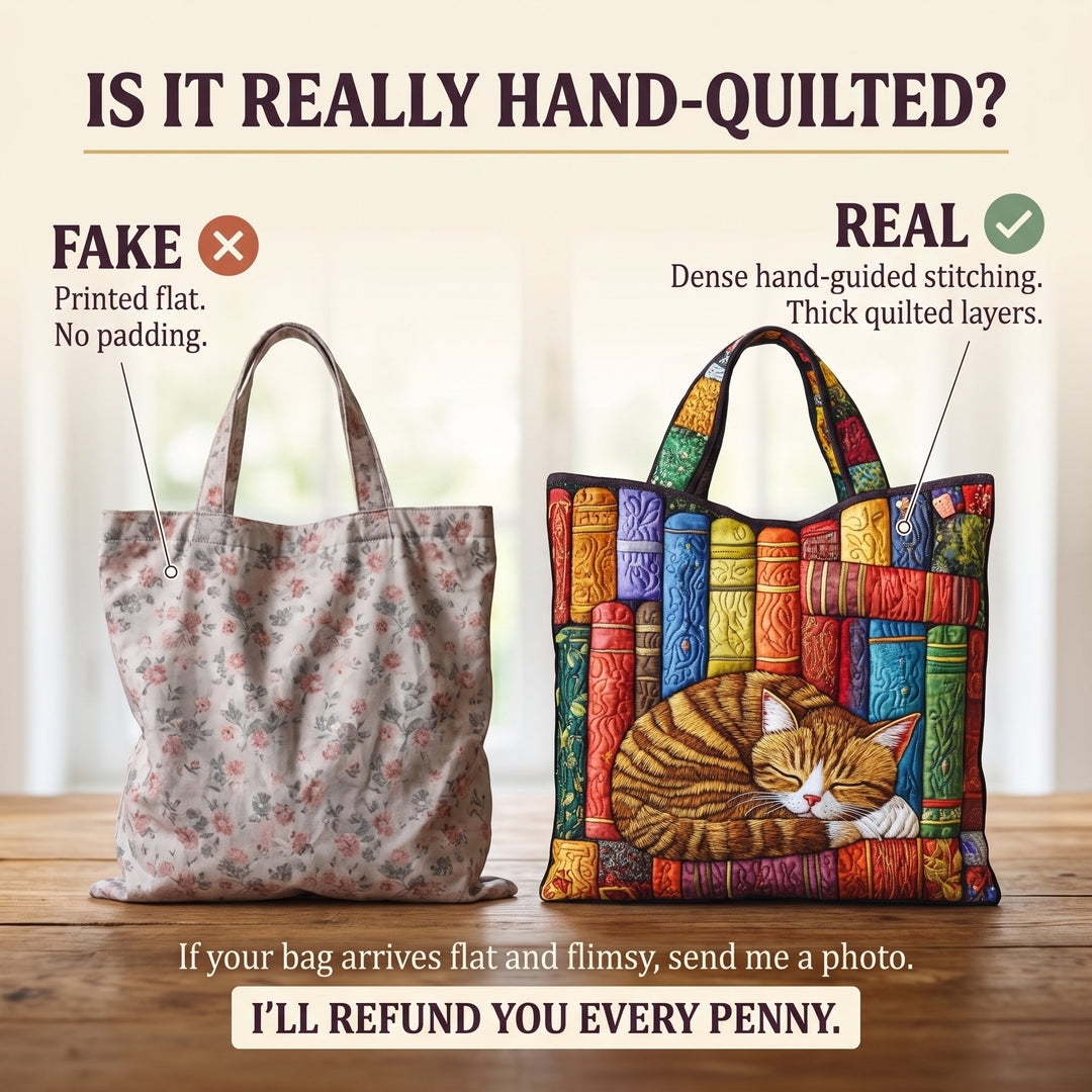 Vintage Library Cat Quilted Tote Bag 4