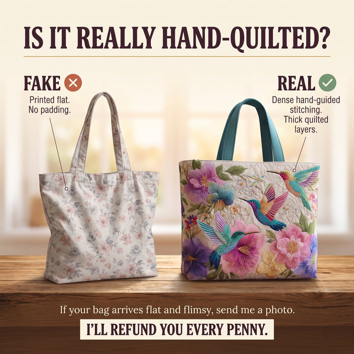 Hummingbird Garden Bloom Quilted Tote Bag 4
