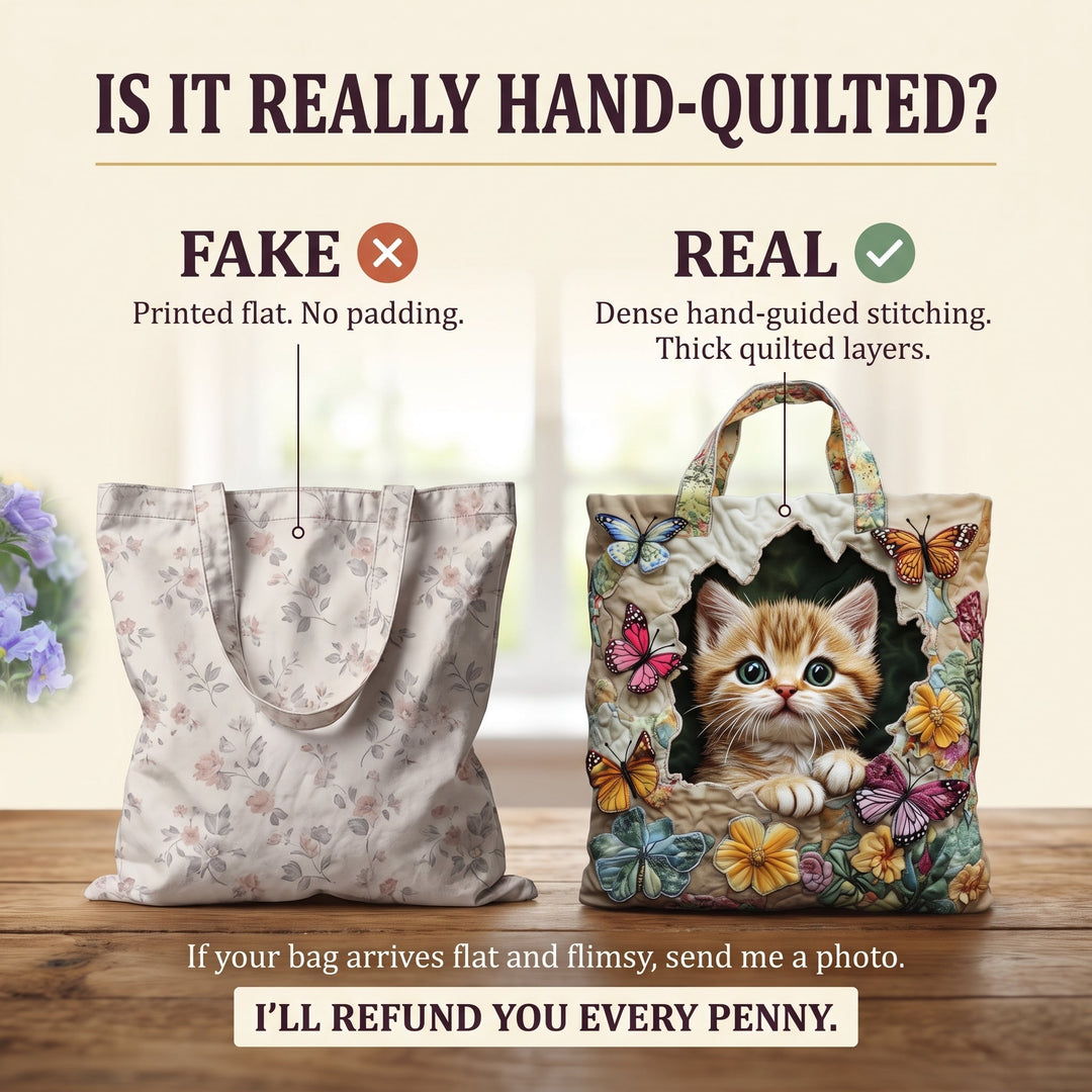 Butterfly Cat Quilted Tote Bag 4