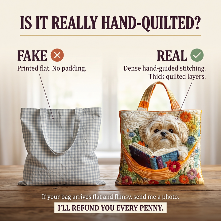 Artisanal Bag - Shih Tzu with Books and Flowers 6