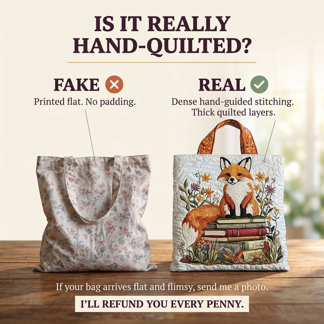 Bookish Fox Quilted Tote Bag 4