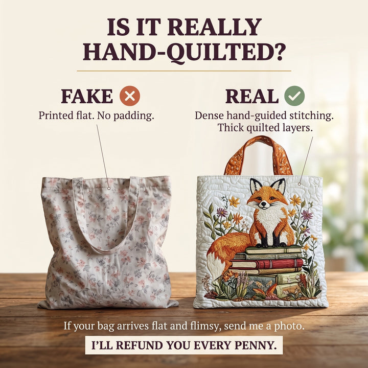 Bookish Fox Quilted Tote Bag 4