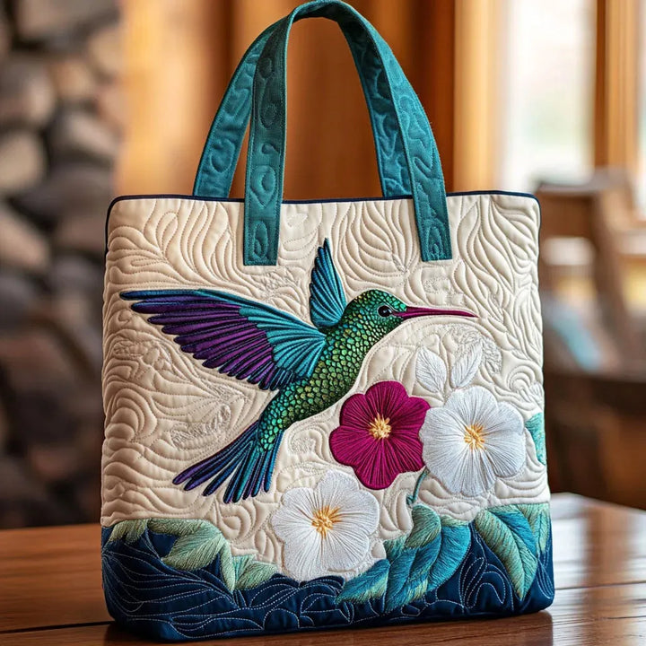 Quilted Bag - Hummingbird and White Flower 1