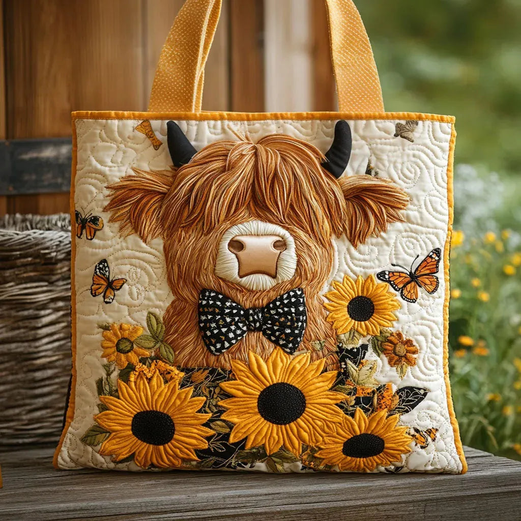 Quilted Bag - Highland Cow with Sunflowers 1