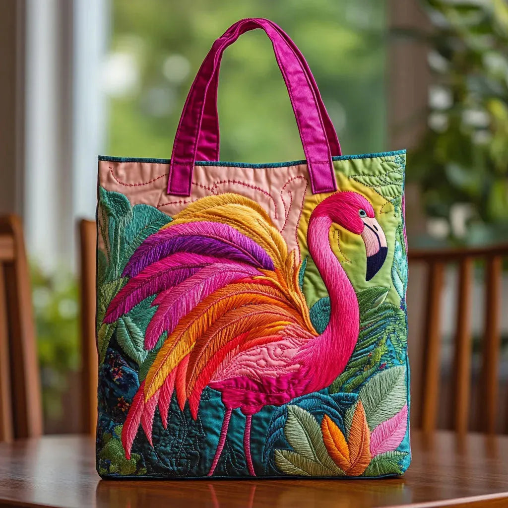 Quilted Tote Bag - Rainbow Flamingo 1