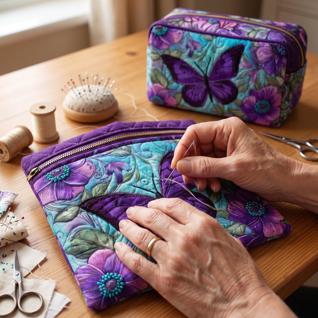 Butterfly Bloom Quilted Makeup Bag 5