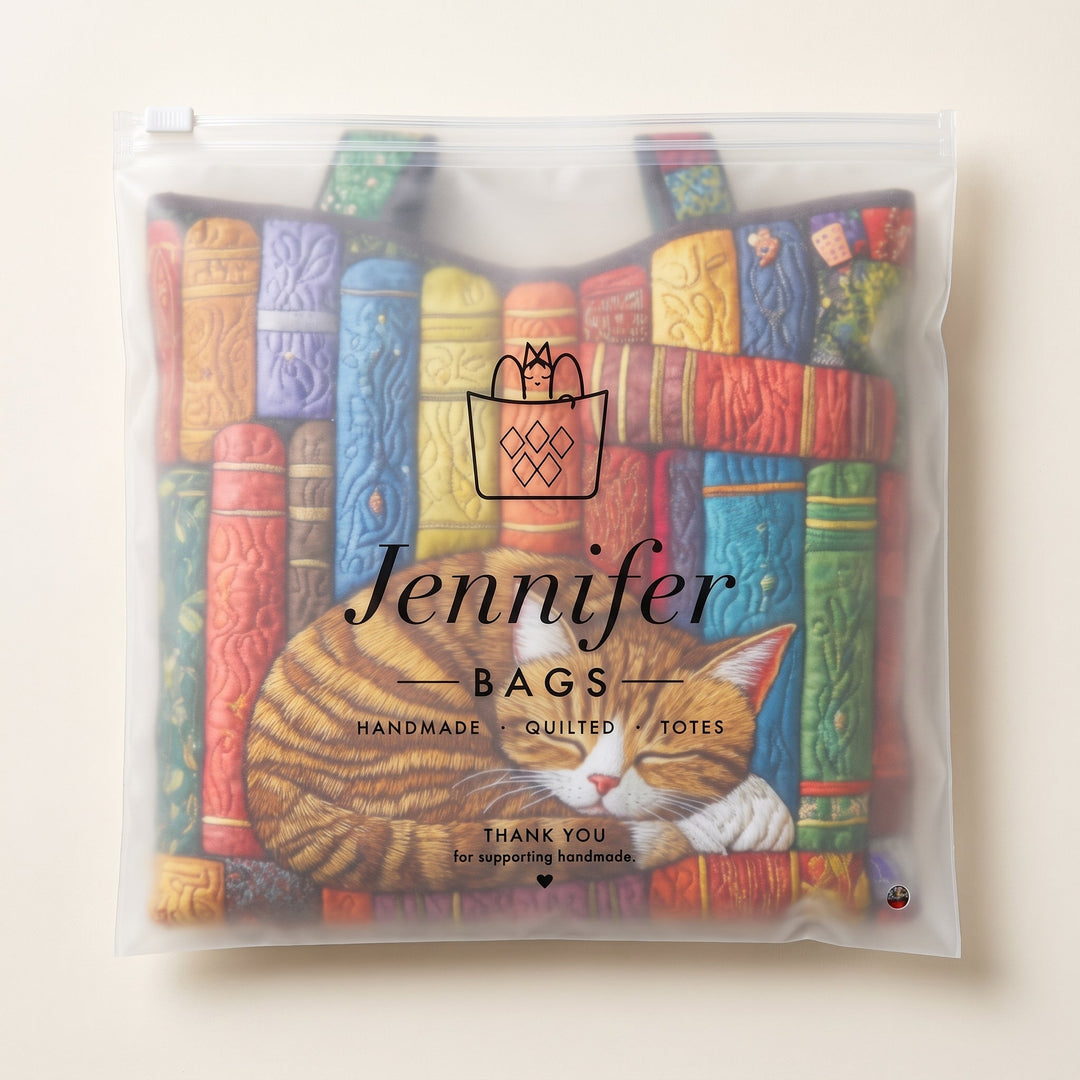 Vintage Library Cat Quilted Tote Bag 8