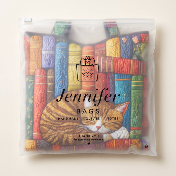 Vintage Library Cat Quilted Tote Bag 8