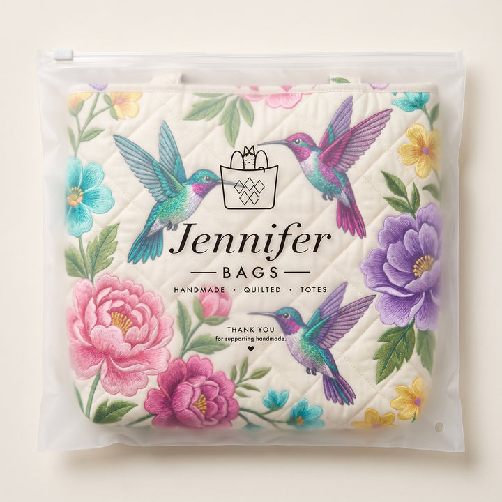 Hummingbird Flower Garden Quilted Tote Bag 8