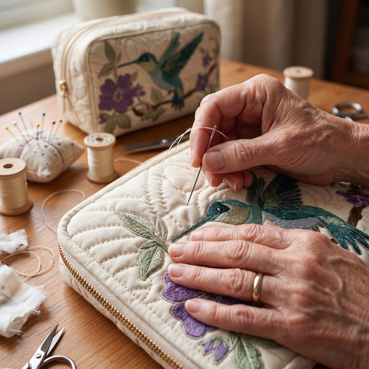 Hummingbird Bloom Quilted Makeup Bag 5