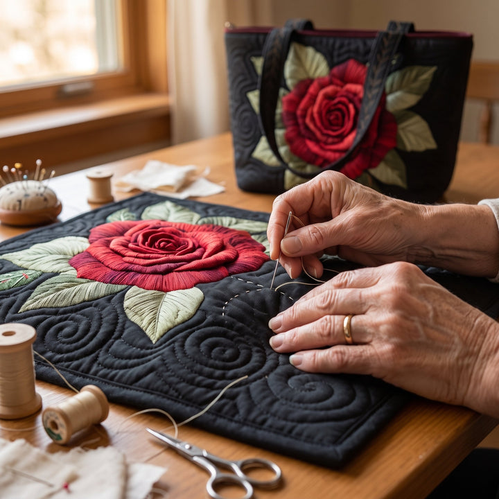 Elegant Rose Quilted Tote Bag 5