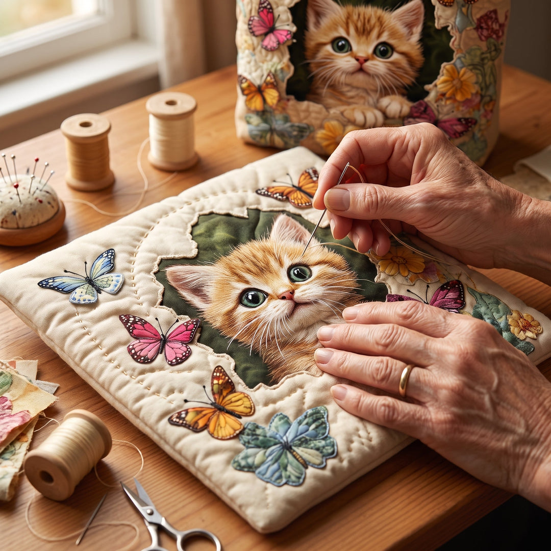 Butterfly Cat Quilted Tote Bag 5