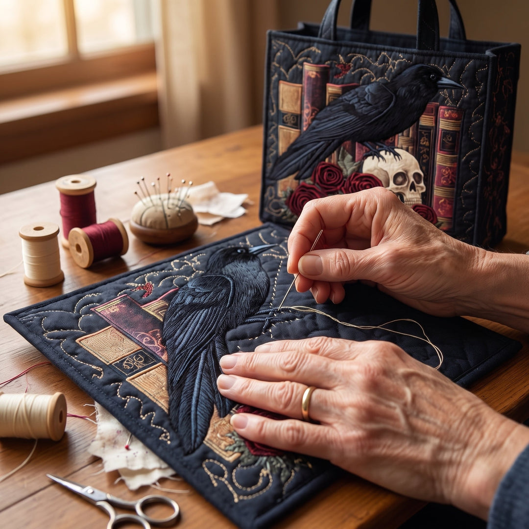 Mystic Raven Book Quilted Tote Bag 5