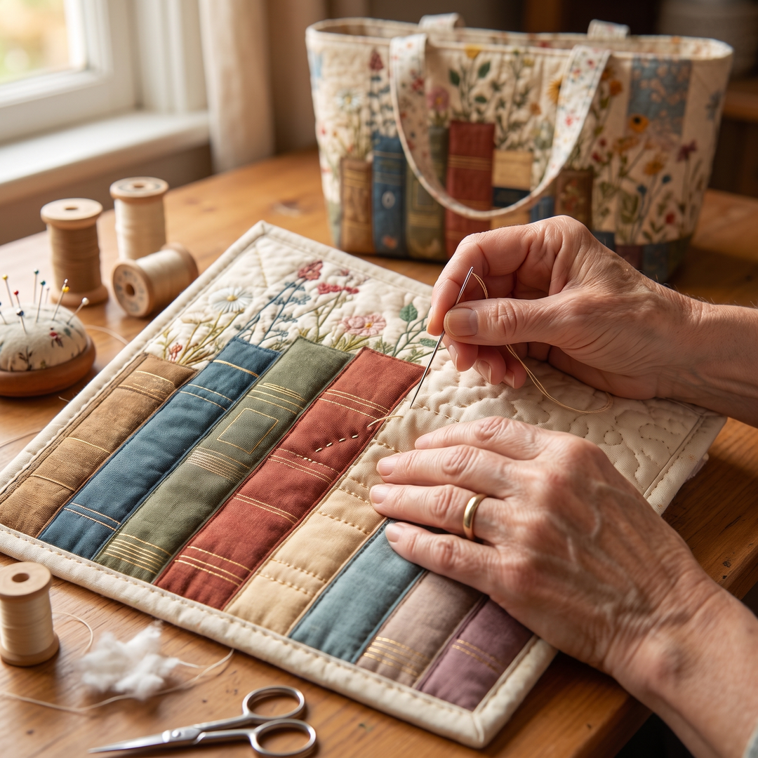 Artisan Quilted Bag - Books and Flowers 6