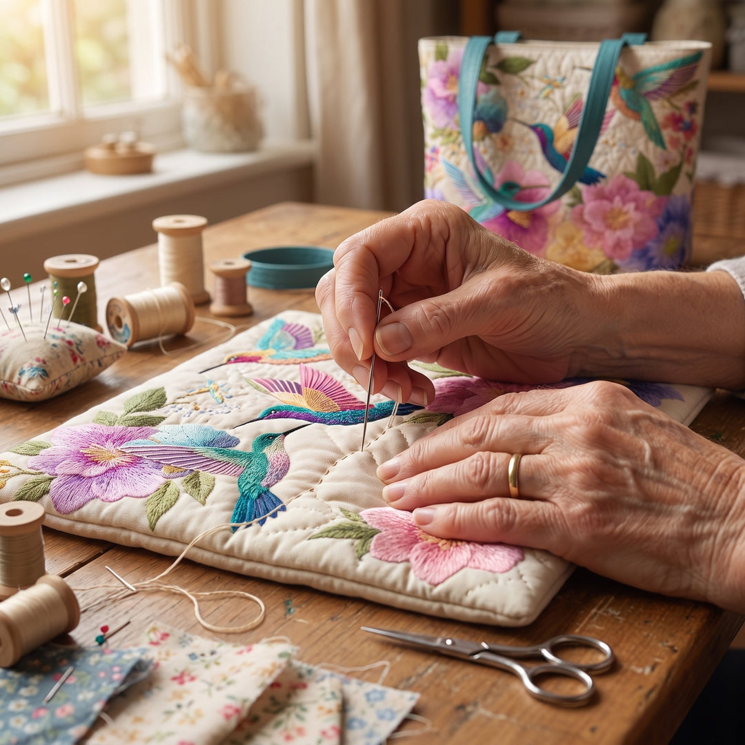 Hummingbird Garden Bloom Quilted Tote Bag 5