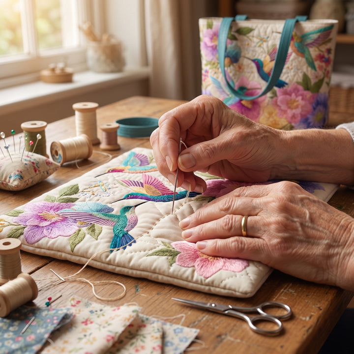 Hummingbird Garden Bloom Quilted Tote Bag 5