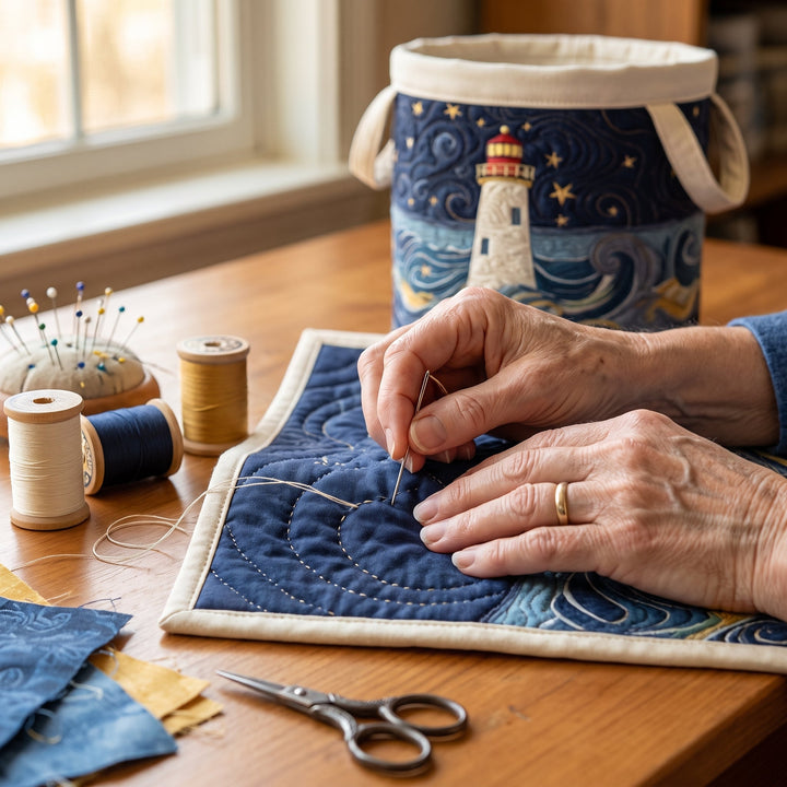 Lighthouse at Dusk Quilted Laundry Basket 6
