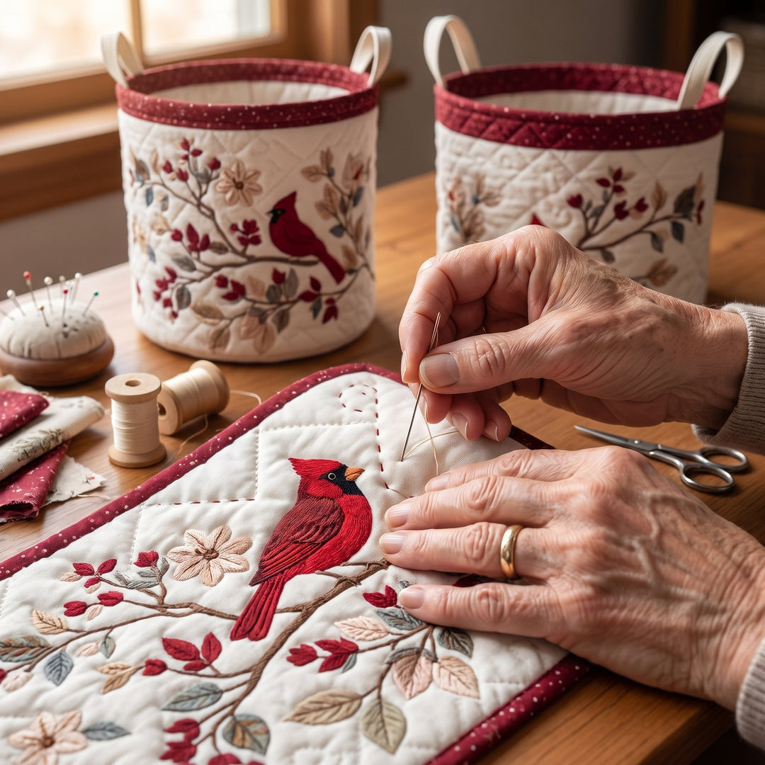Carmine Leaves Quilted Laundry Basket 6