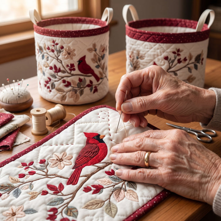 Carmine Leaves Quilted Laundry Basket 6